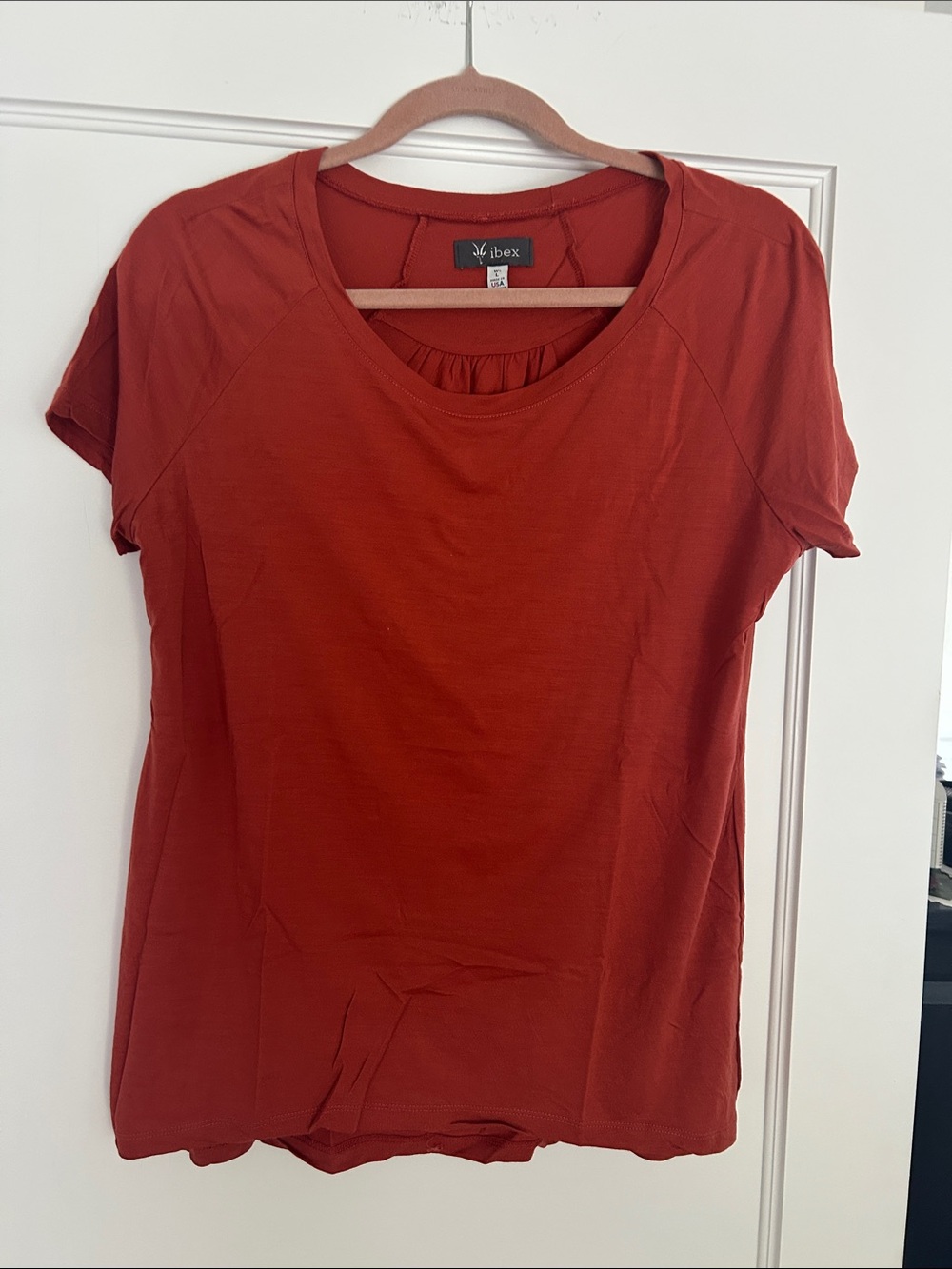 ibex Short Sleeve Crewneck Top in Rust Orange